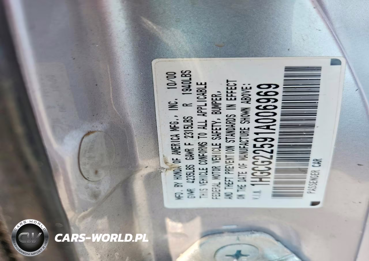 2001 Honda Accord Ex VIN:1HGCG22591A006969 - 12