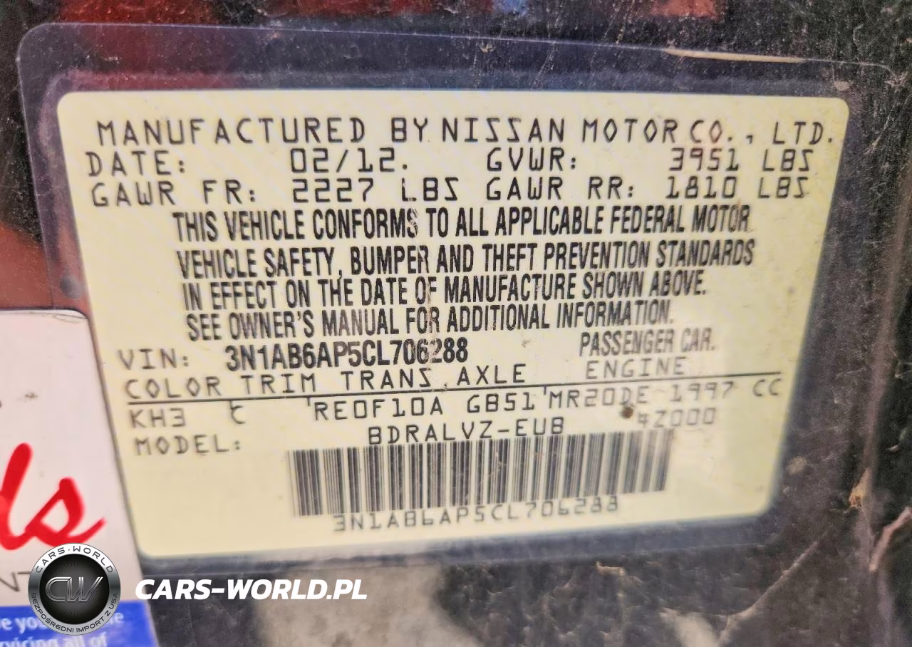 2012 Nissan Sentra 2.0 VIN:3N1AB6AP5CL706288 - 12