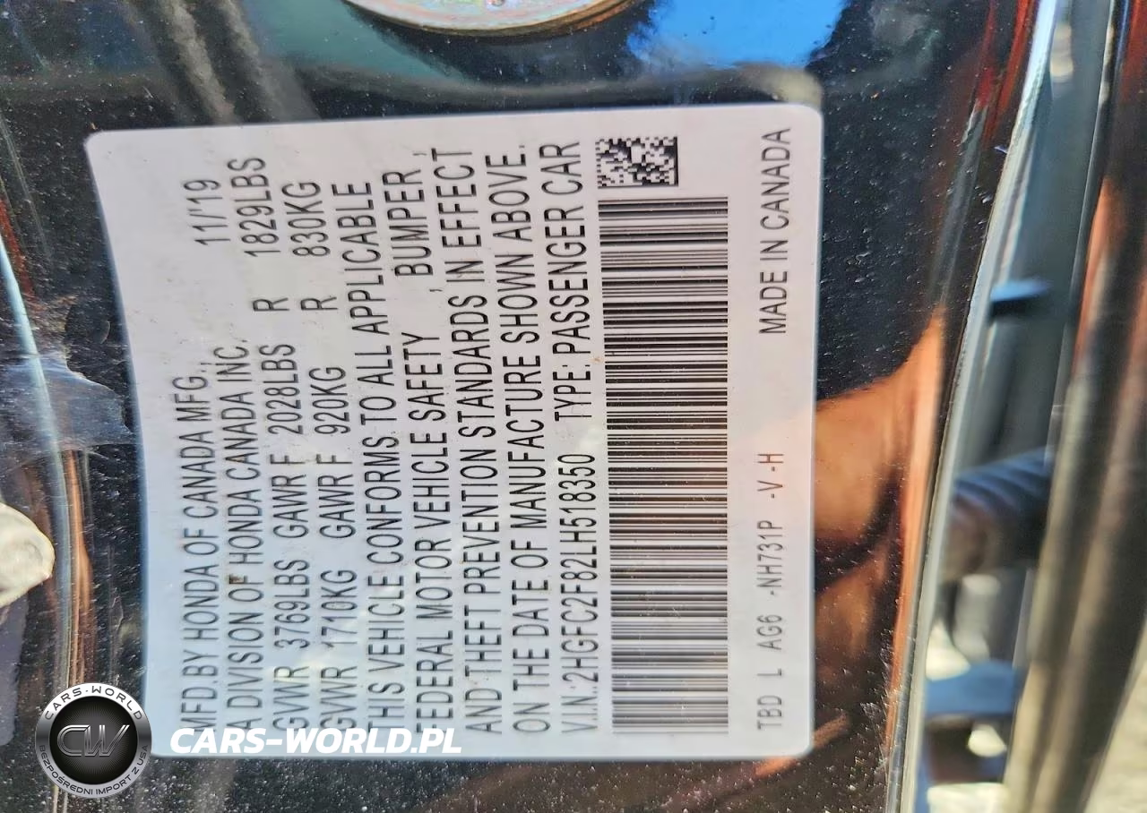 2020 Honda Civic Sport VIN:2HGFC2F82LH518350 - 12