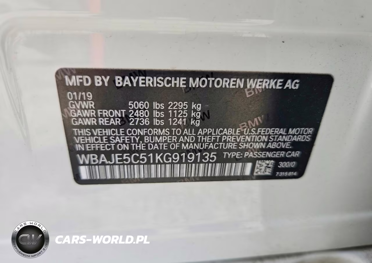 2019 BMW 540 I VIN:WBAJE5C51KG919135 - 12