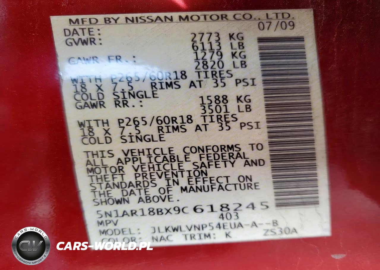 2009 Nissan Pathfinder S VIN:5N1AR18BX9C618245 - 10