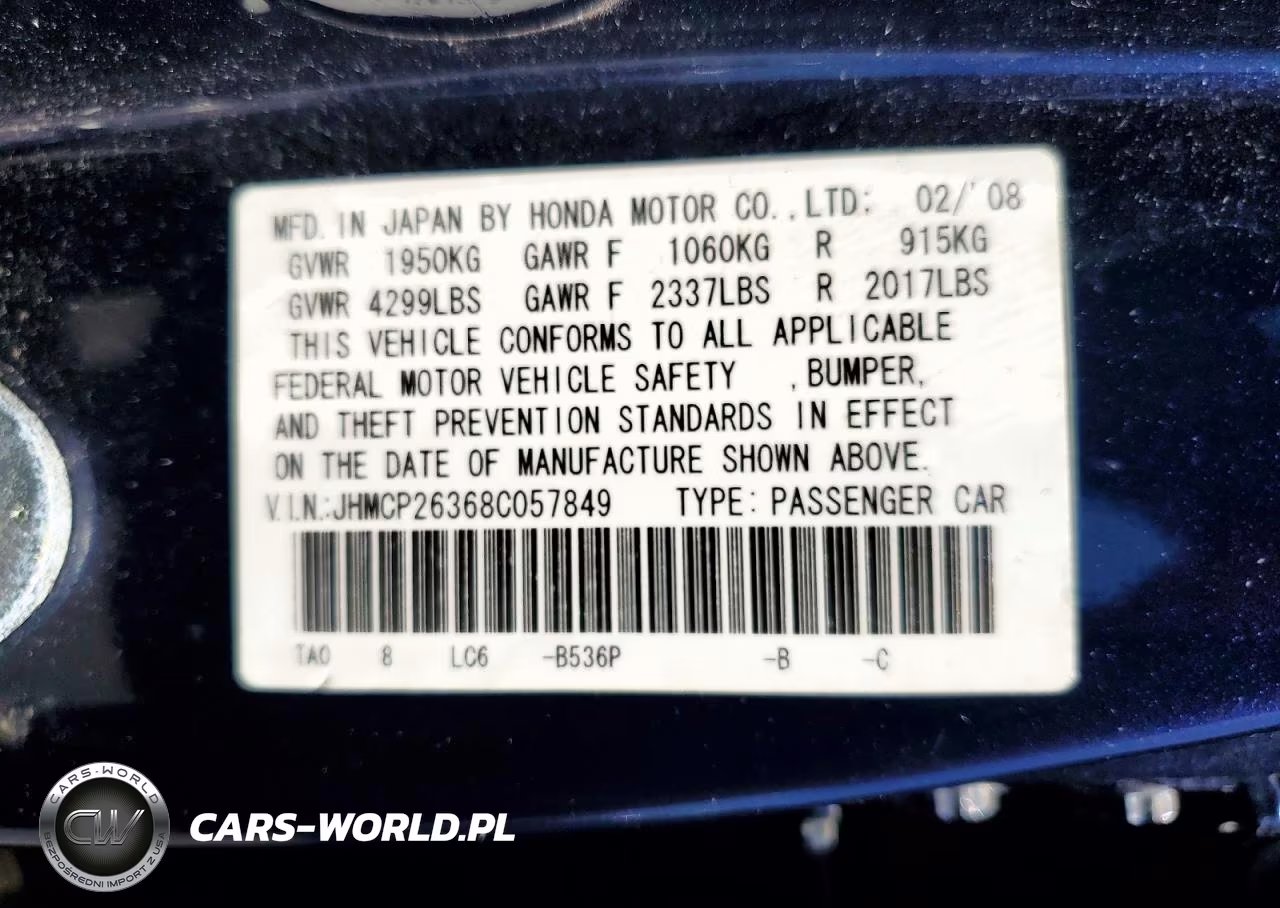 2008 Honda Accord Lx VIN:JHMCP26368C057849 - 12