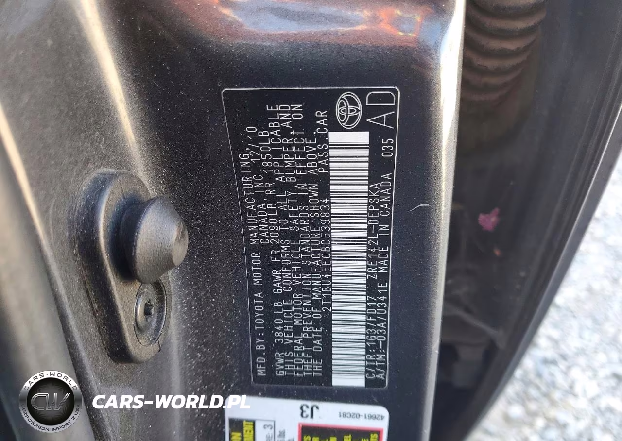 2011 Toyota Corolla S VIN:2T1BU4EE0BC539834 - 12