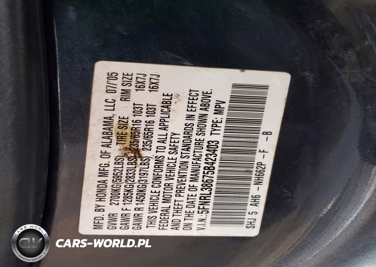 2005 Honda Odyssey Exl VIN:5FNRL38675B423403 - 13