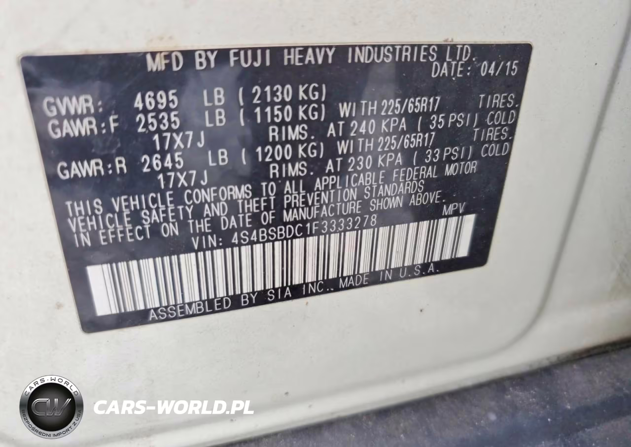 2015 Subaru Outback 2.5I Premium VIN:4S4BSBDC1F3333278 - 13