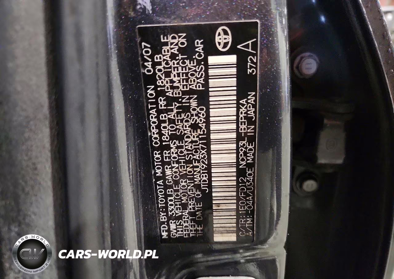 2007 Toyota Yaris Base VIN:JTDBT923X71154960 - 12