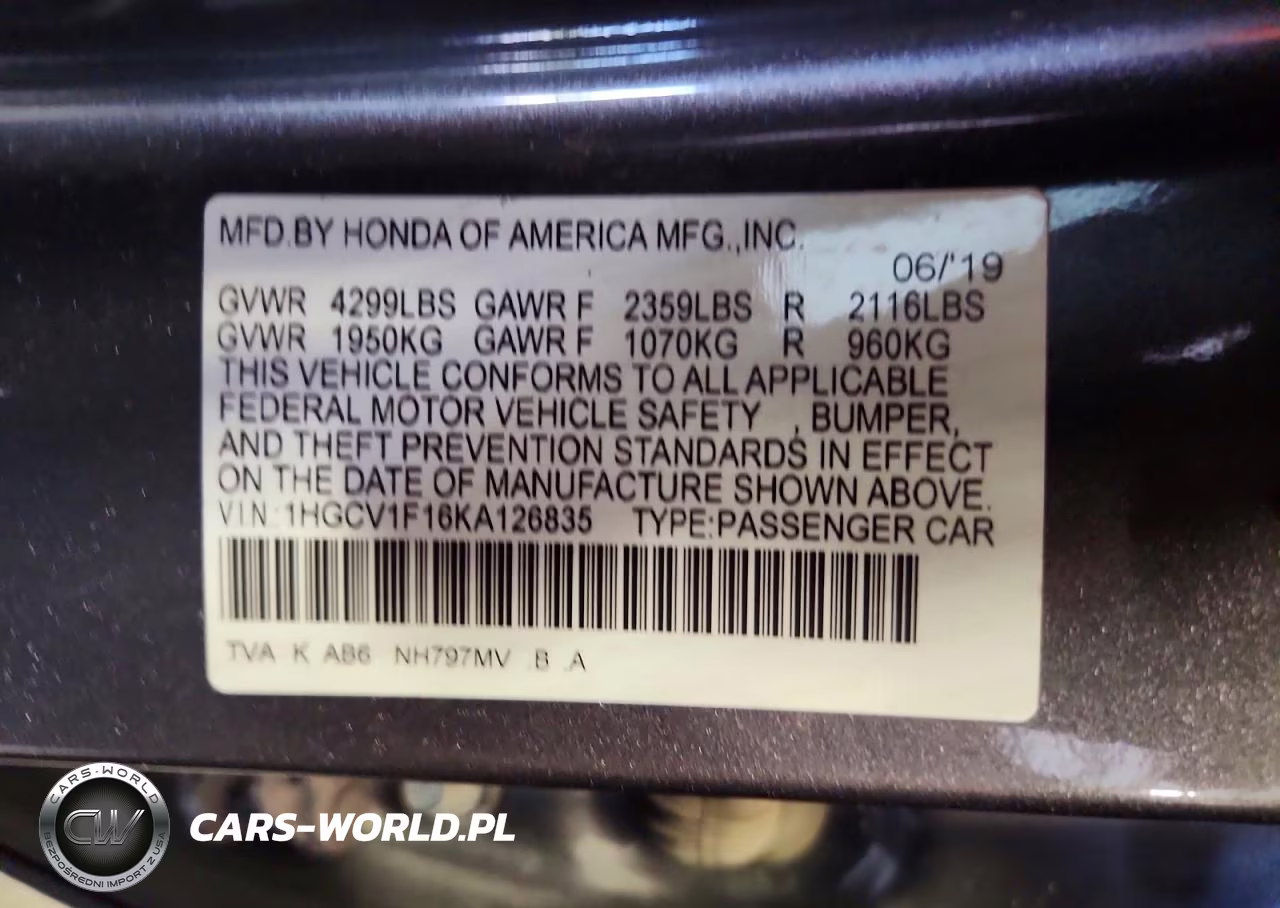 2019 Honda Accord Lx VIN:1HGCV1F16KA126835 - 13