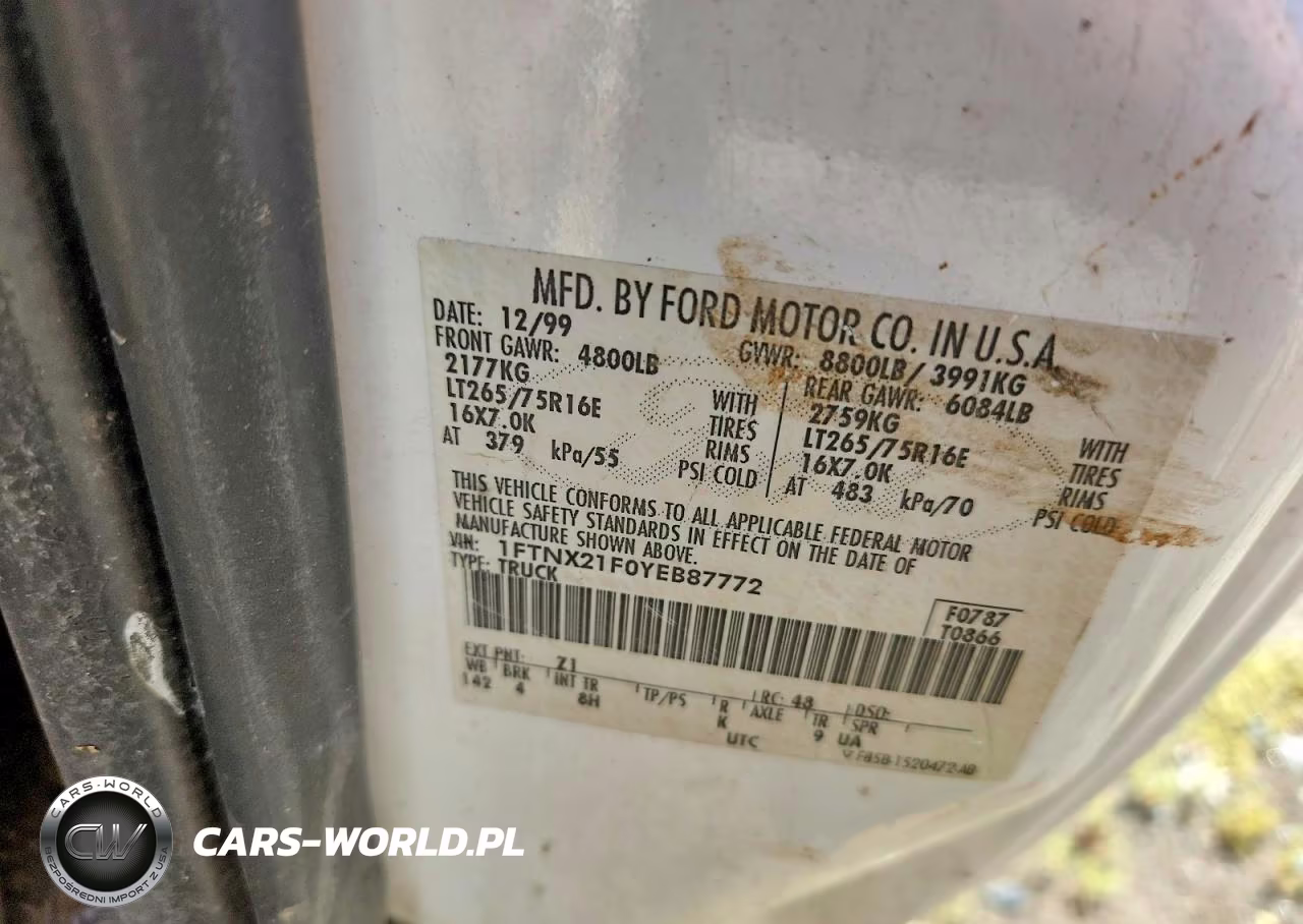 2000 Ford F250 Super Duty VIN:1FTNX21F0YEB87772 - 12