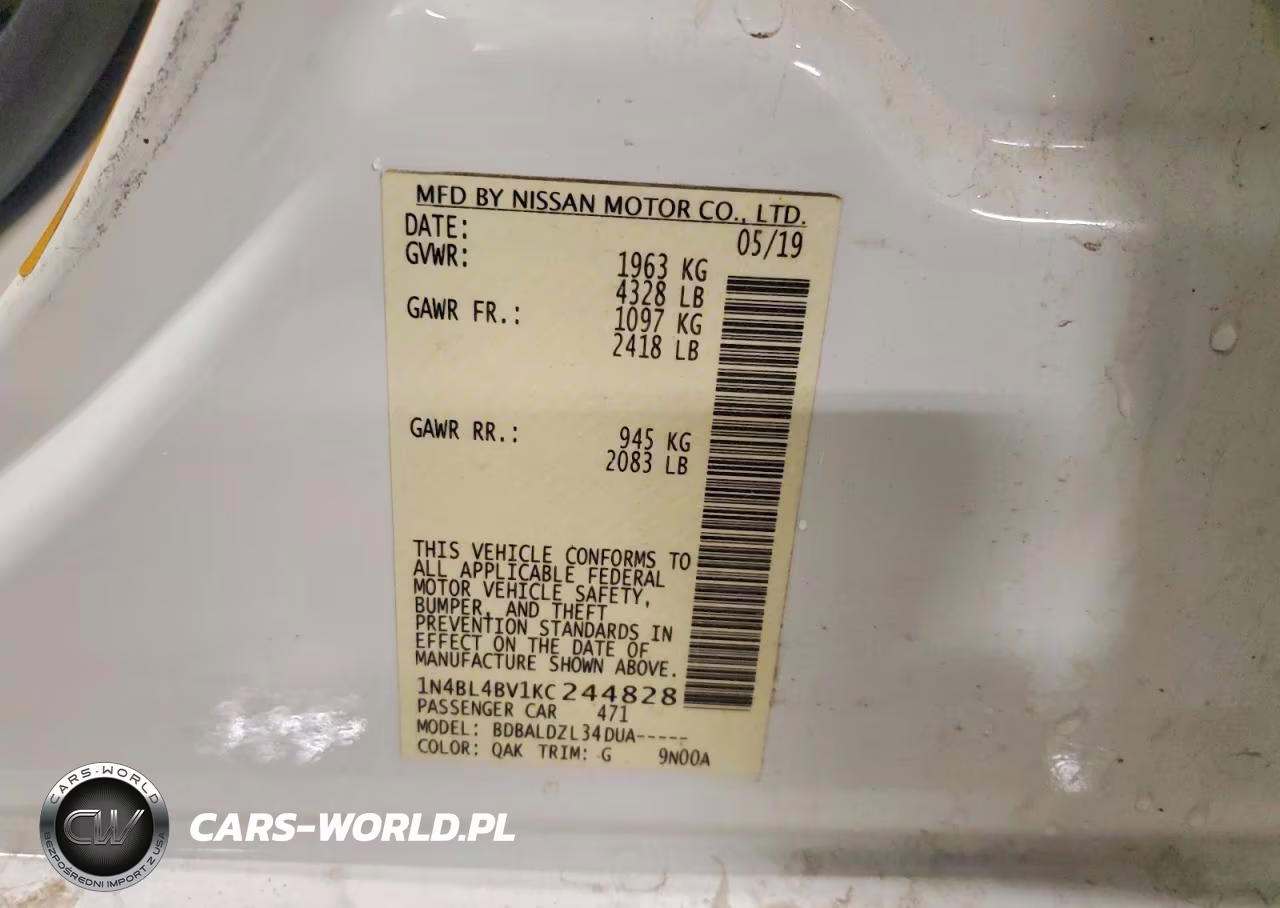 2019 Nissan Altima S VIN:1N4BL4BV1KC244828 - 12