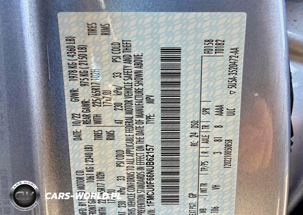 2022 Ford Escape S VIN:1FMCU0F66NUB62157 - 15