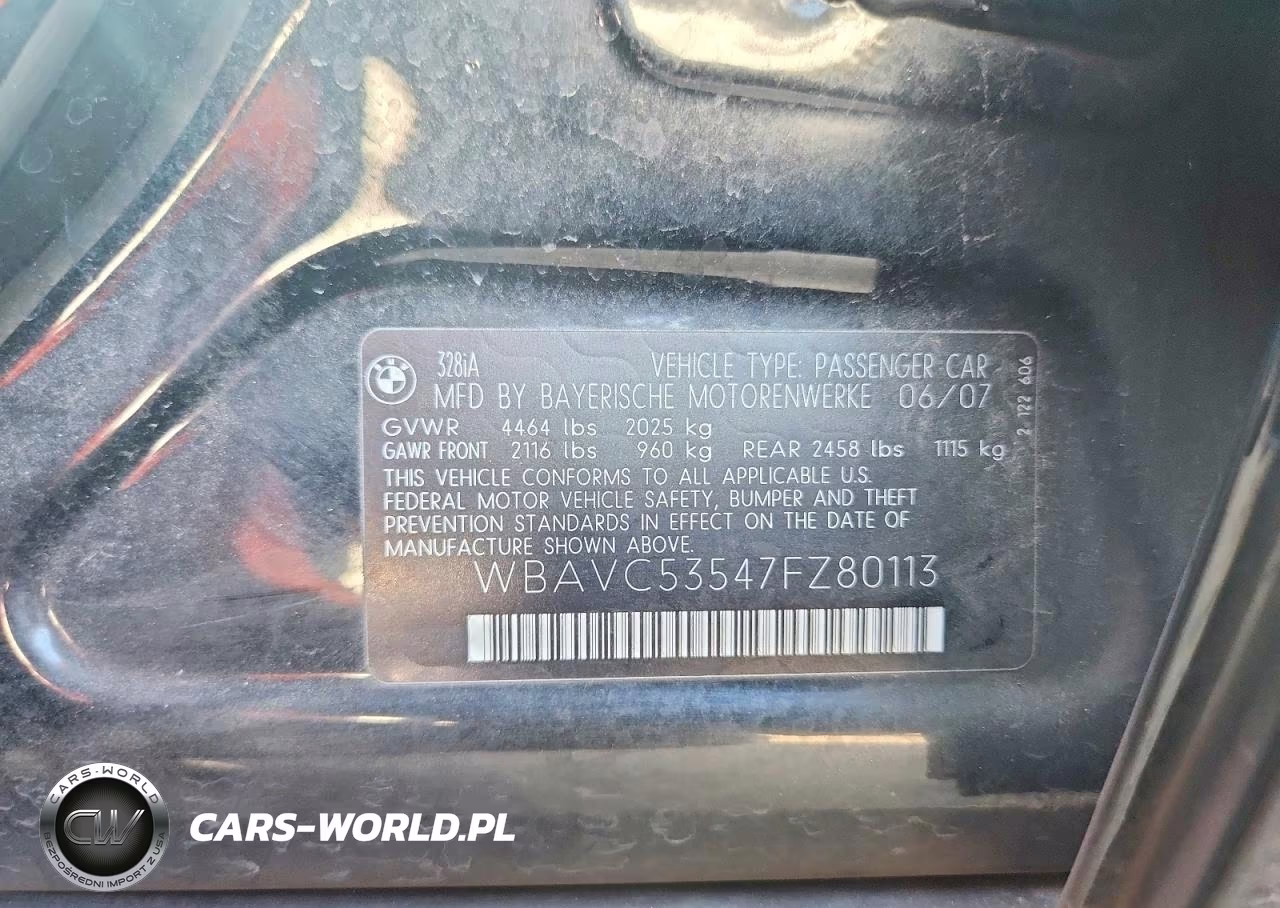 2007 BMW 328 I Sulev VIN:WBAVC53547FZ80113 - 12