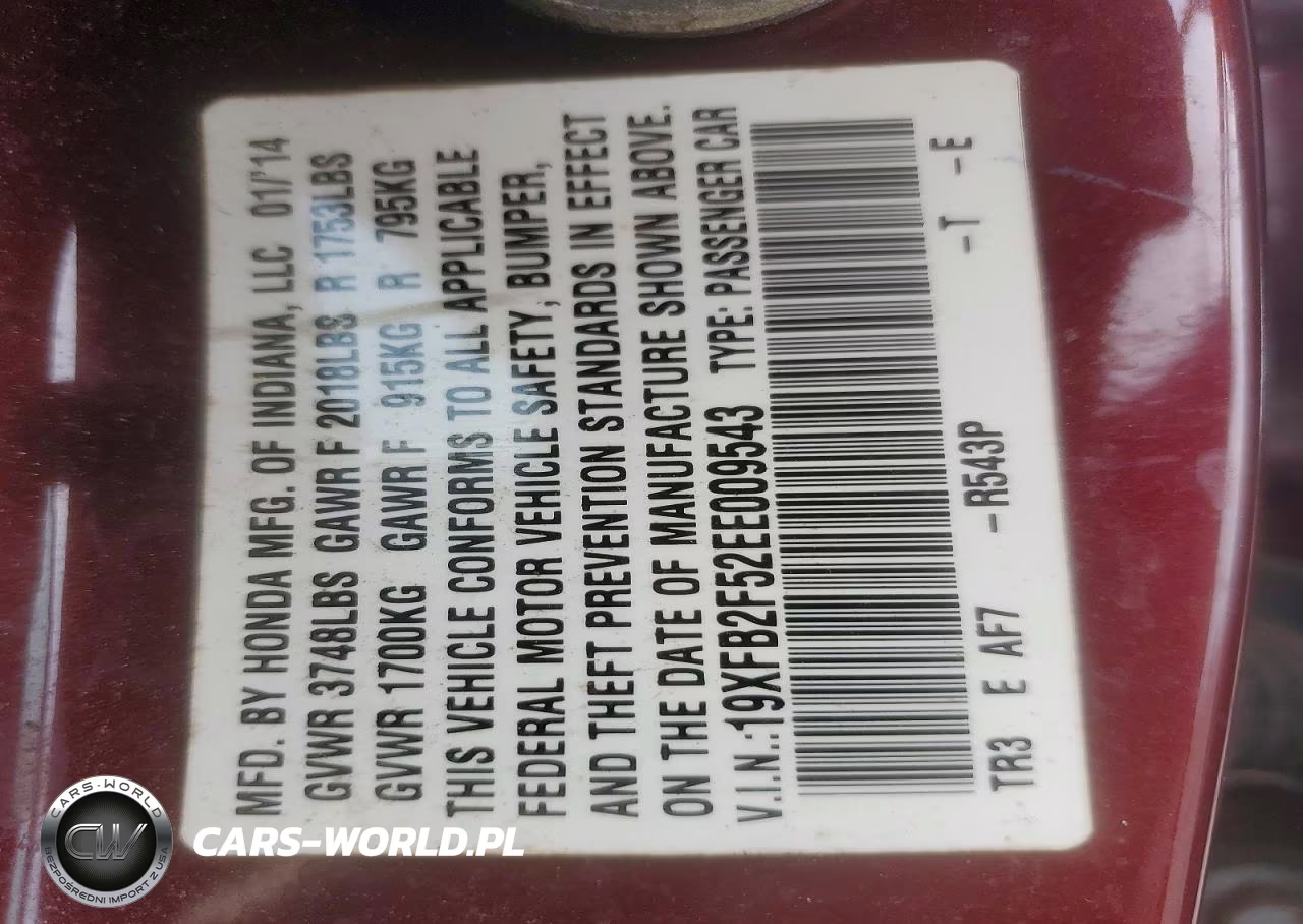 2014 Honda Civic Lx VIN:19XFB2F52EE009543 - 13