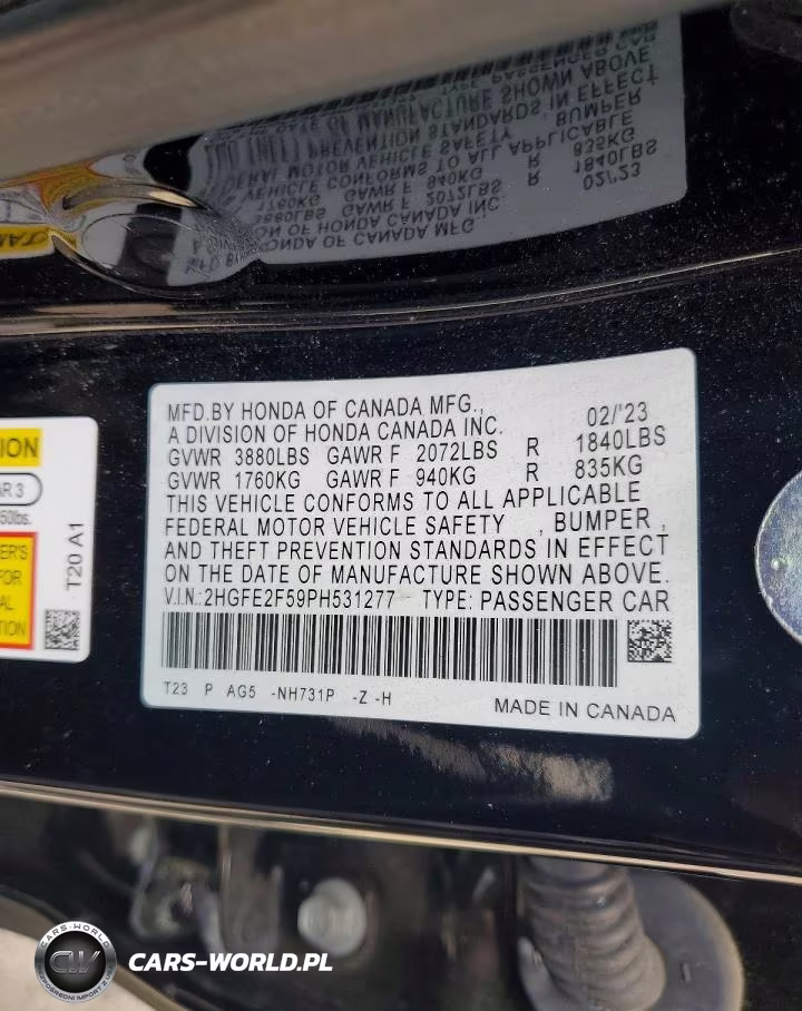2023 Honda Civic Sport VIN:2HGFE2F59PH531277 - 12