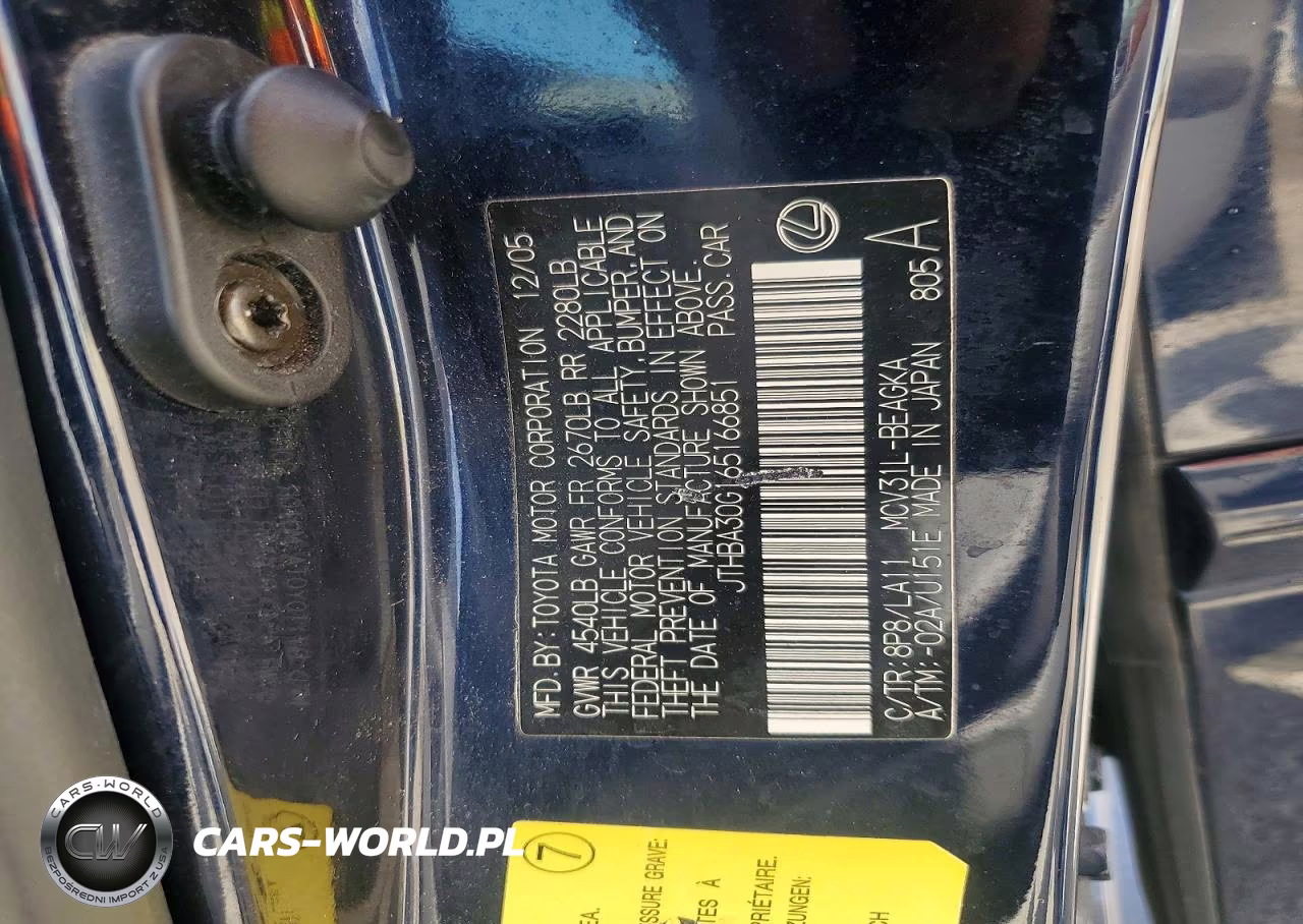 2006 Lexus Es 330 VIN:JTHBA30G165166851 - 13