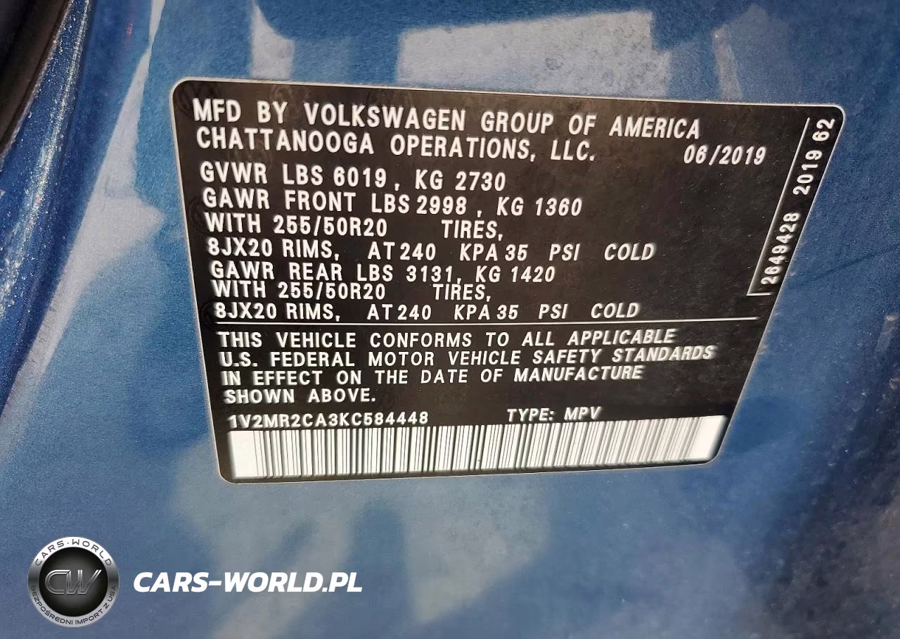 2019 Volkswagen Atlas Sel VIN:1V2MR2CA3KC584448 - 14