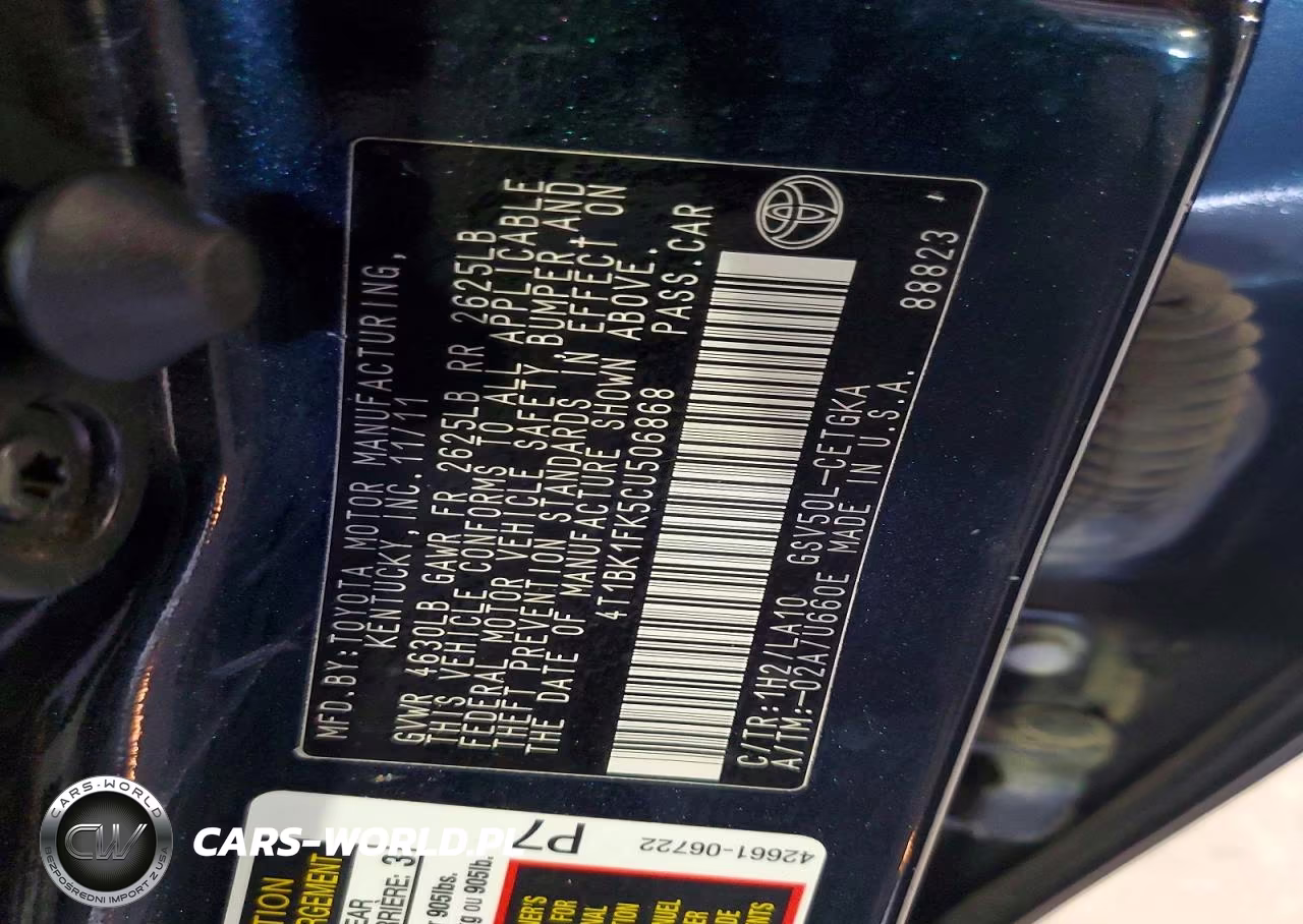 2012 Toyota Camry Xle V6 VIN:4T1BK1FK5CU506868 - 12