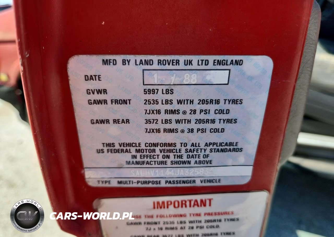 1988 Land Rover Range Rover VIN:SALHV1144JA325833 - 13
