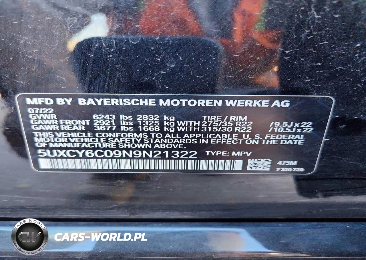 2022 BMW X6 xDrive40I VIN:5UXCY6C09N9N21322 - 12