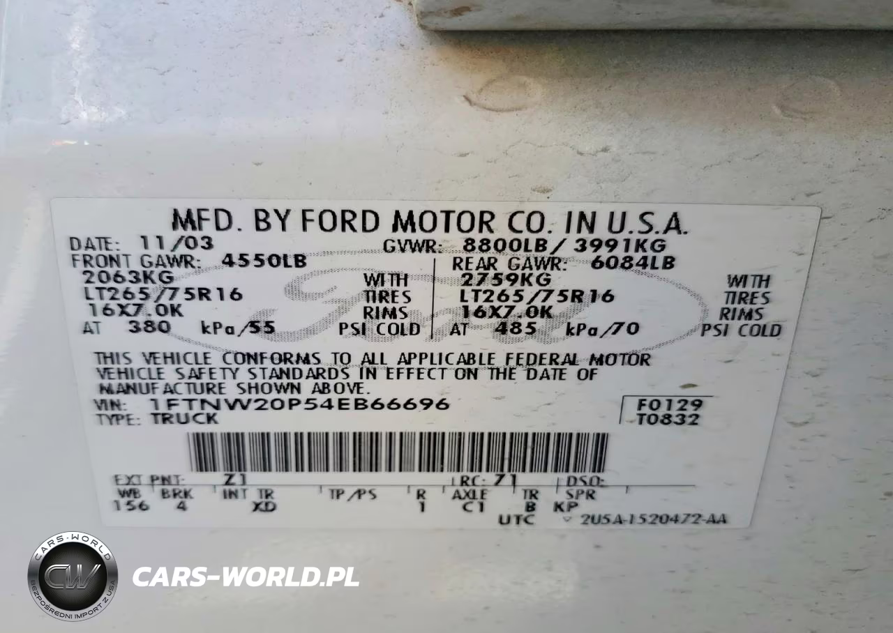2004 Ford F250 Super Duty VIN:1FTNW20P54EB66696 - 12