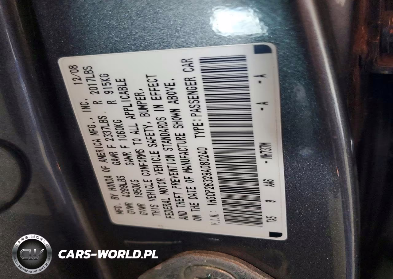2009 Honda Accord Lx VIN:1HGCP26329A080240 - 12