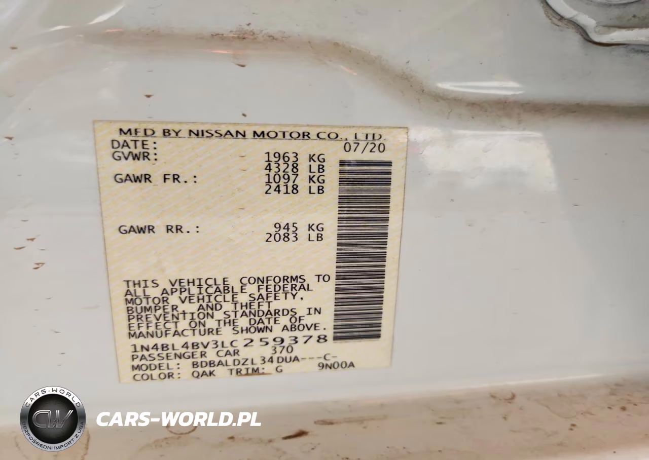 2020 Nissan Altima S VIN:1N4BL4BV3LC259378 - 12