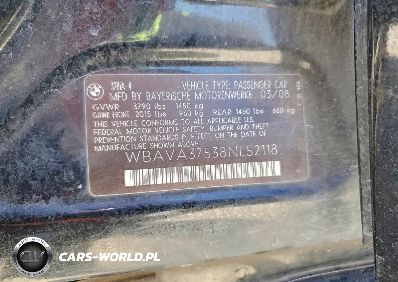 2008 BMW 328 I VIN:WBAVA37538NL52118 - 12
