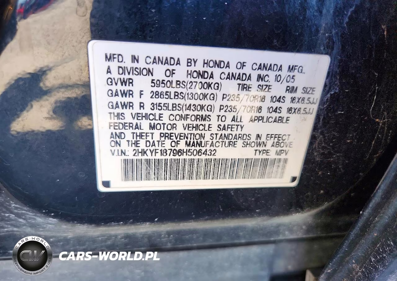 2006 Honda Pilot Ex VIN:2HKYF18796H506432 - 13