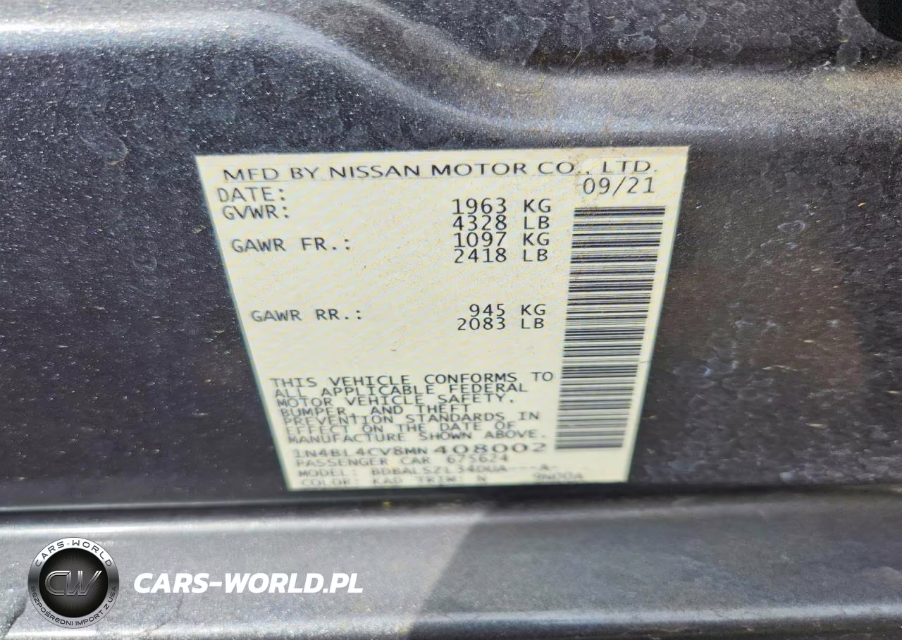 2021 Nissan Altima Sr VIN:1N4BL4CV8MN408002 - 12
