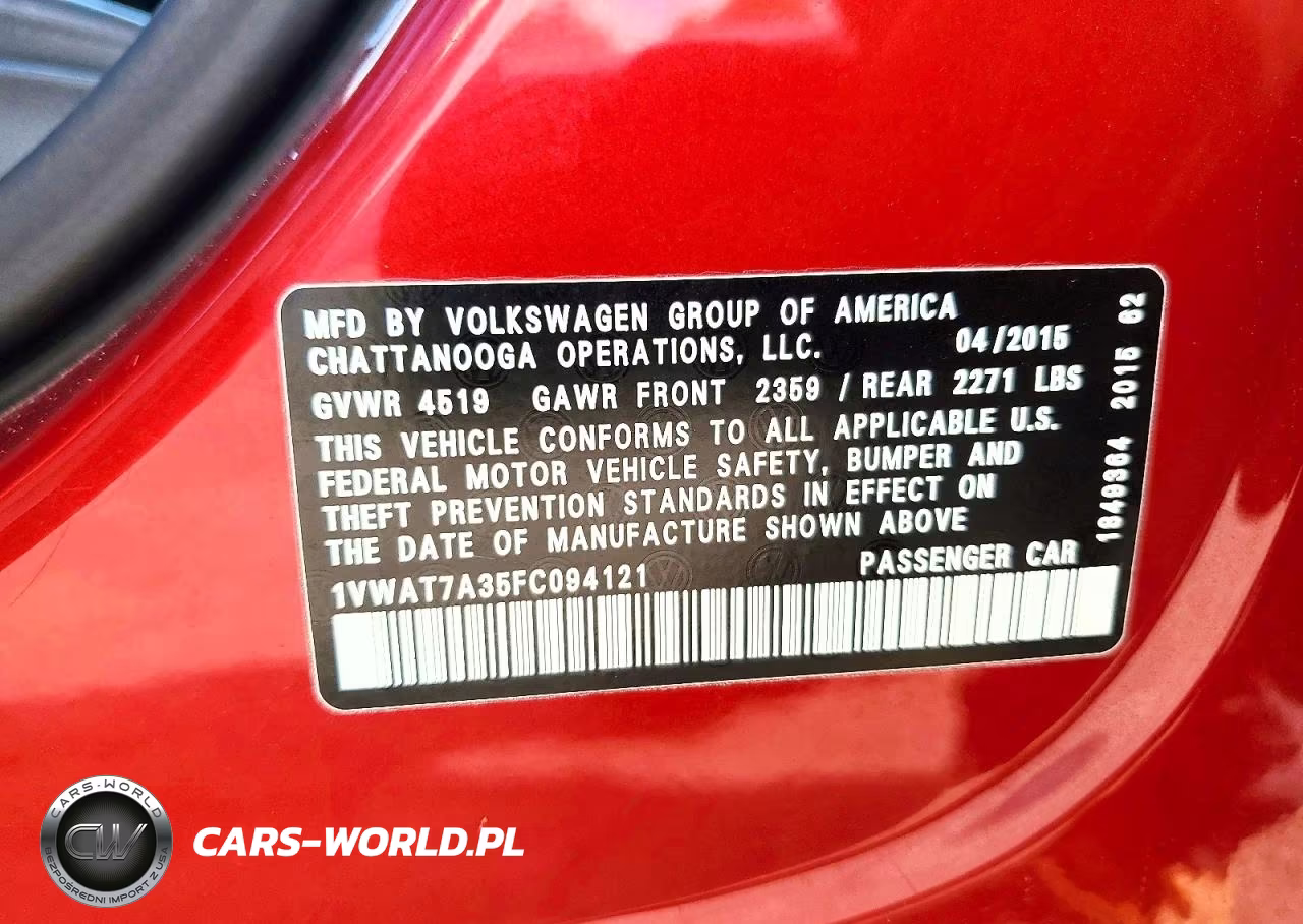 2015 Volkswagen Passat S VIN:1VWAT7A35FC094121 - 12