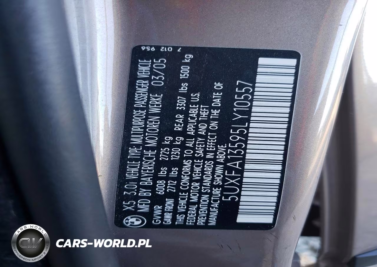2005 BMW X5 3.0I VIN:5UXFA13595LY10557 - 13