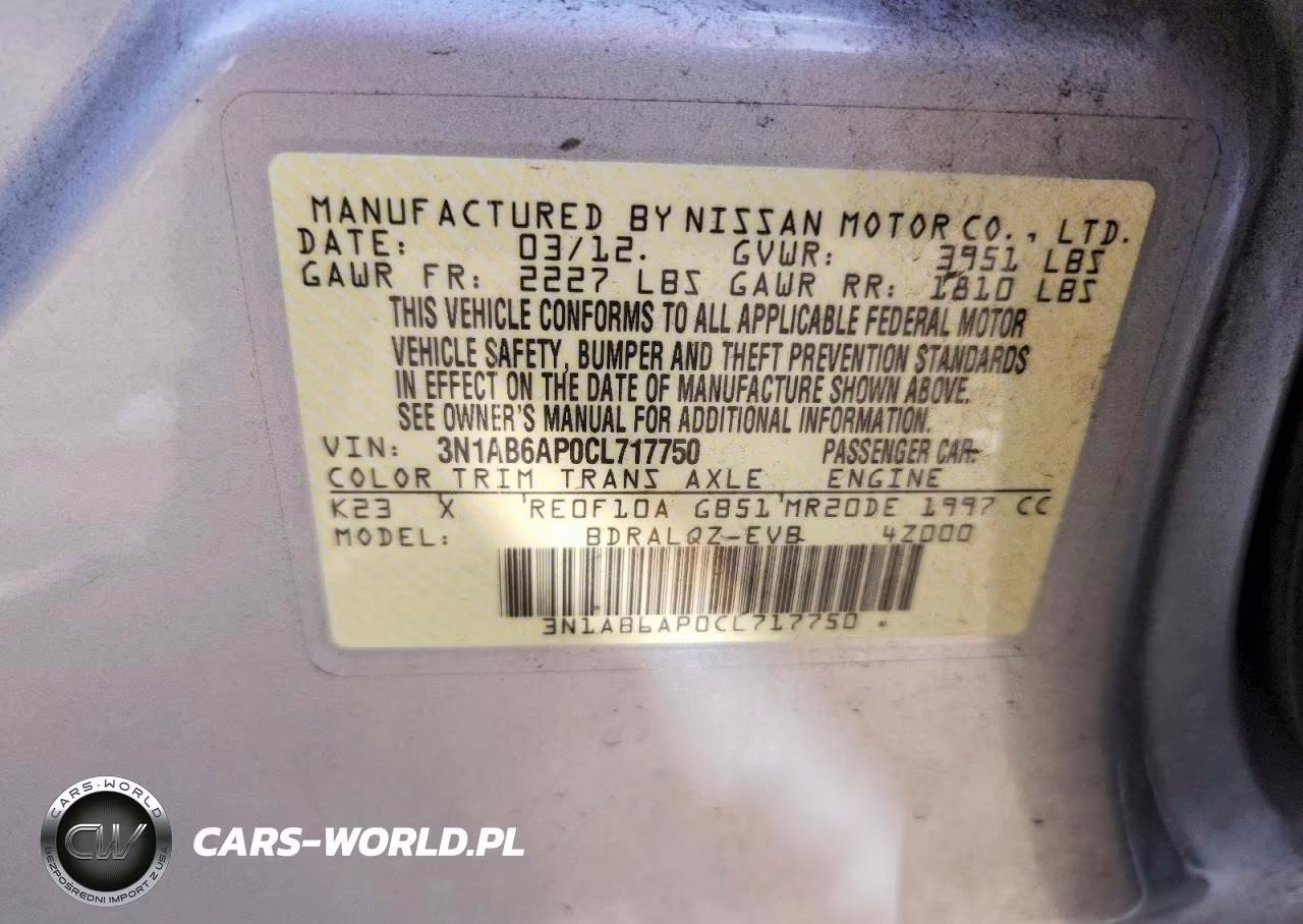 2012 Nissan Sentra 2.0 VIN:3N1AB6AP0CL717750 - 13