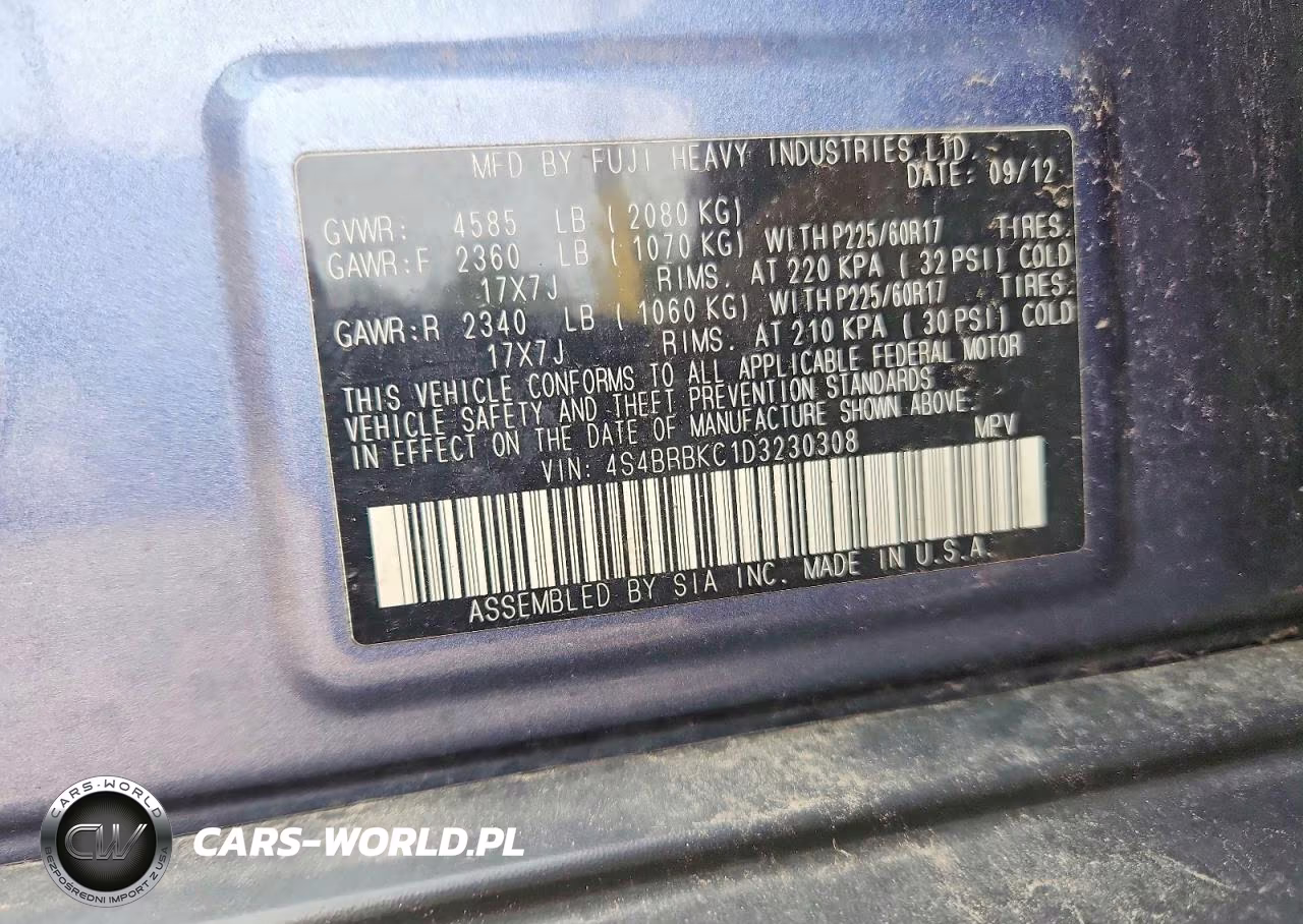 2013 Subaru Outback 2.5I Limited VIN:4S4BRBKC1D3230308 - 12