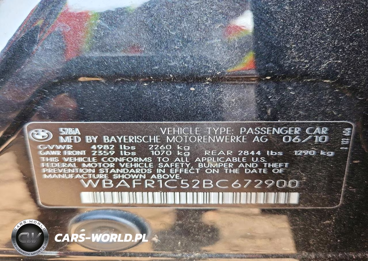 2011 BMW 528 I VIN:WBAFR1C52BC672900 - 12