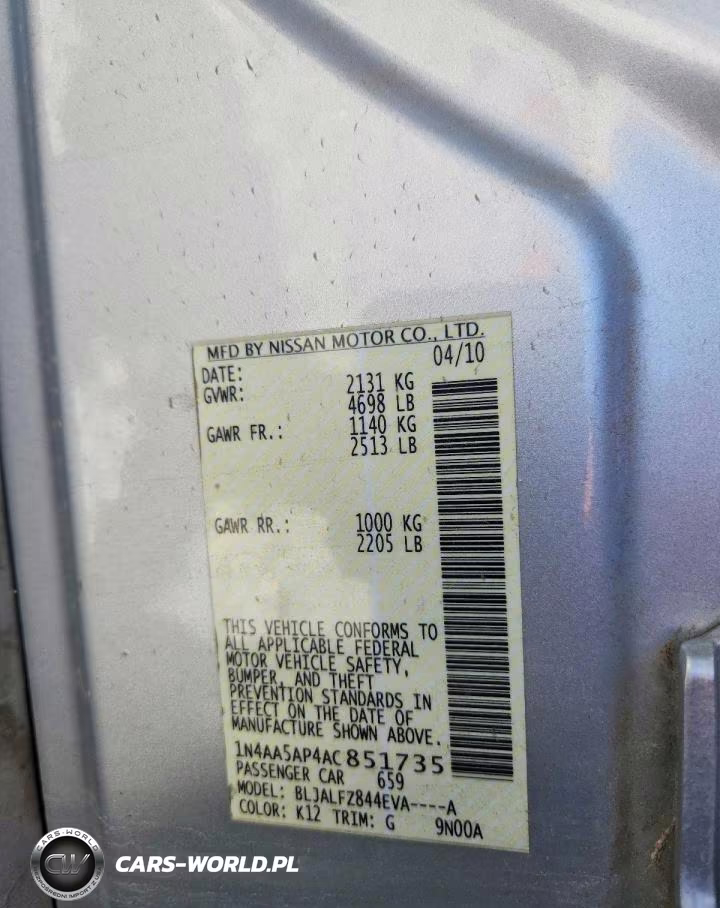 2010 Nissan Maxima 3.5 S VIN:1N4AA5AP4AC851735 - 12