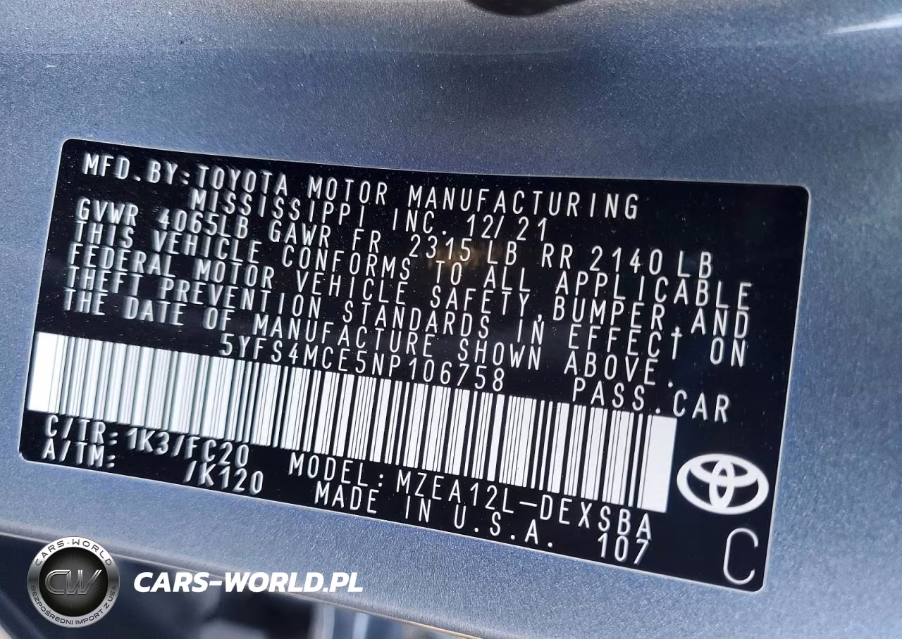 2022 Toyota Corolla Se VIN:5YFS4MCE5NP106758 - 12