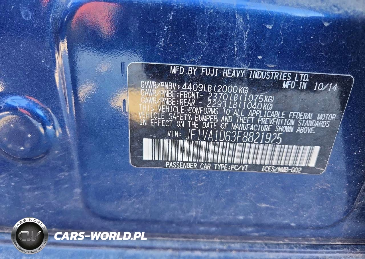 2015 Subaru Wrx Premium VIN:JF1VA1D63F8821925 - 12