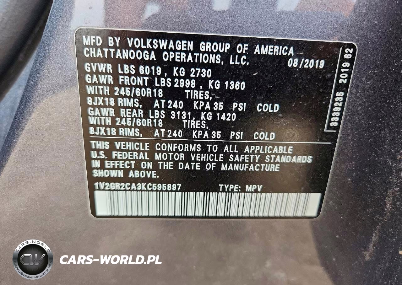 2019 Volkswagen Atlas S VIN:1V2GR2CA3KC595897 - 12