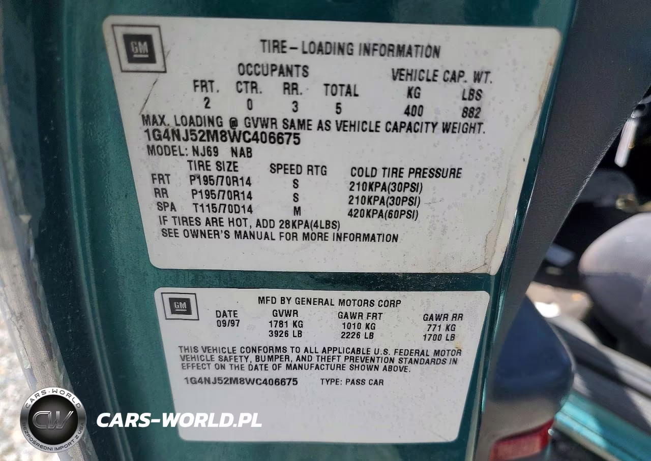 1998 Buick Skylark Custom VIN:1G4NJ52M8WC406675 - 12