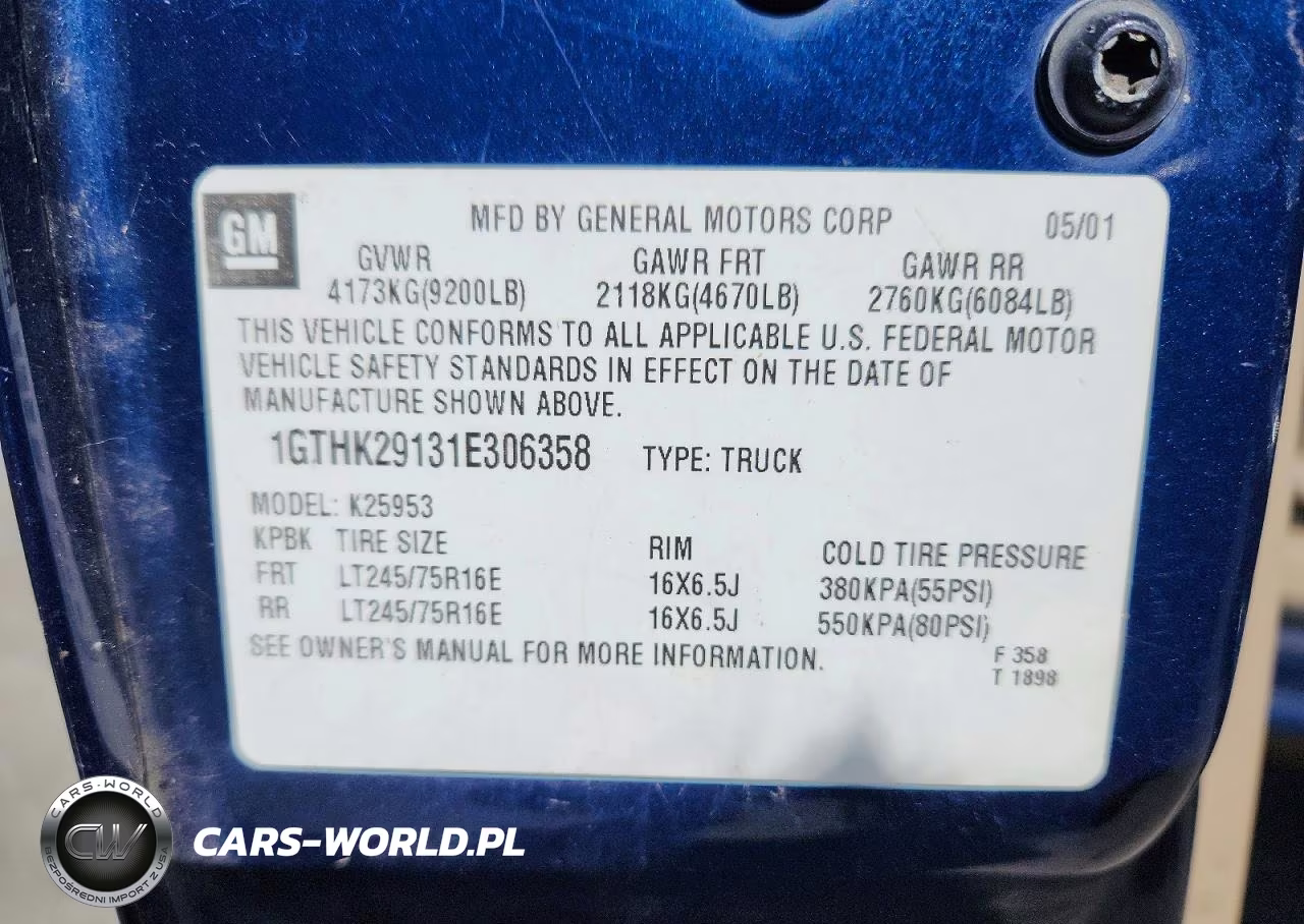 2001 GMC Sierra K2500 Heavy Duty VIN:1GTHK29131E306358 - 12