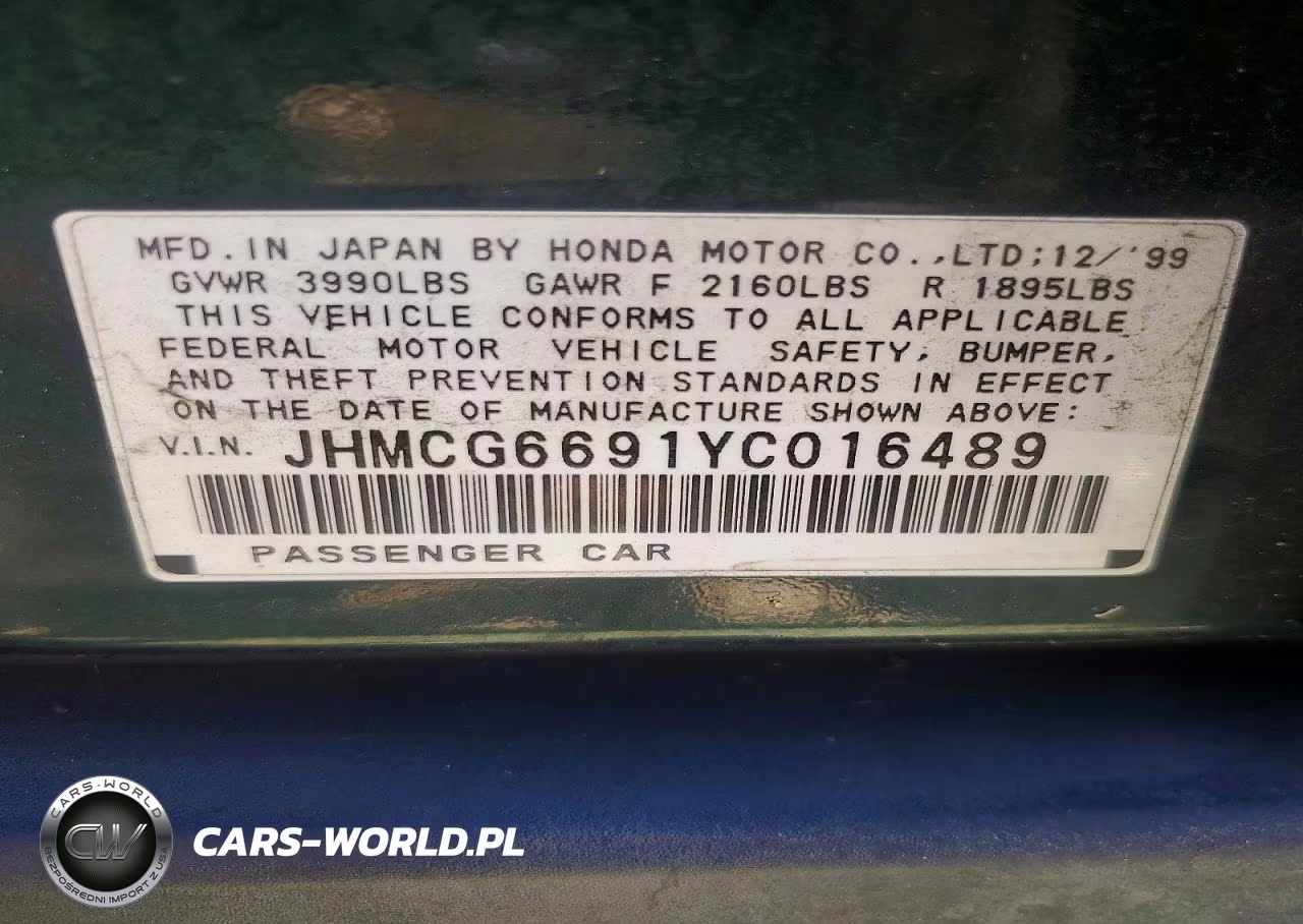 2000 Honda Accord Se VIN:JHMCG6691YC016489 - 12