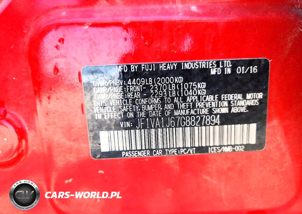 2016 Subaru Wrx Limited VIN:JF1VA1J67G8827894 - 12
