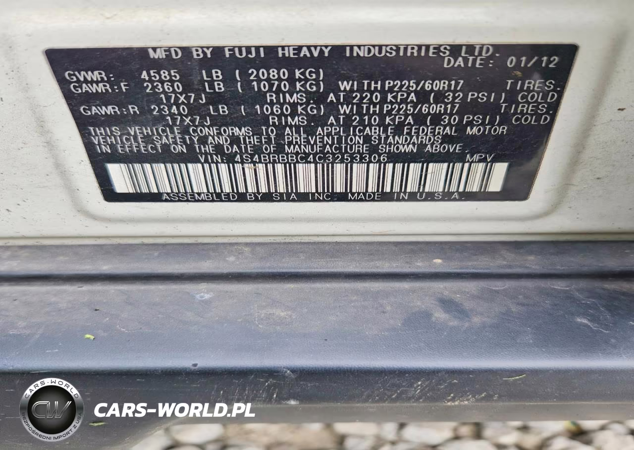 2012 Subaru Outback 2.5I Premium VIN:4S4BRBBC4C3253306 - 13
