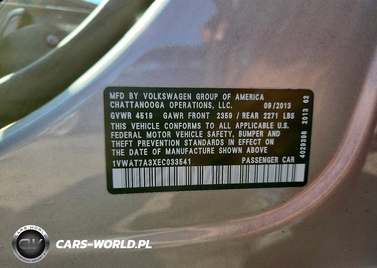 2014 Volkswagen Passat S VIN:1VWAT7A3XEC033541 - 12