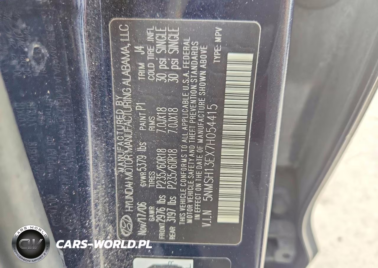2007 Hyundai Santa Fe Se VIN:5NMSH13EX7H054415 - 13