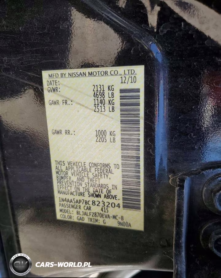 2011 Nissan Maxima 3.5 S VIN:1N4AA5AP7BC823204 - 12