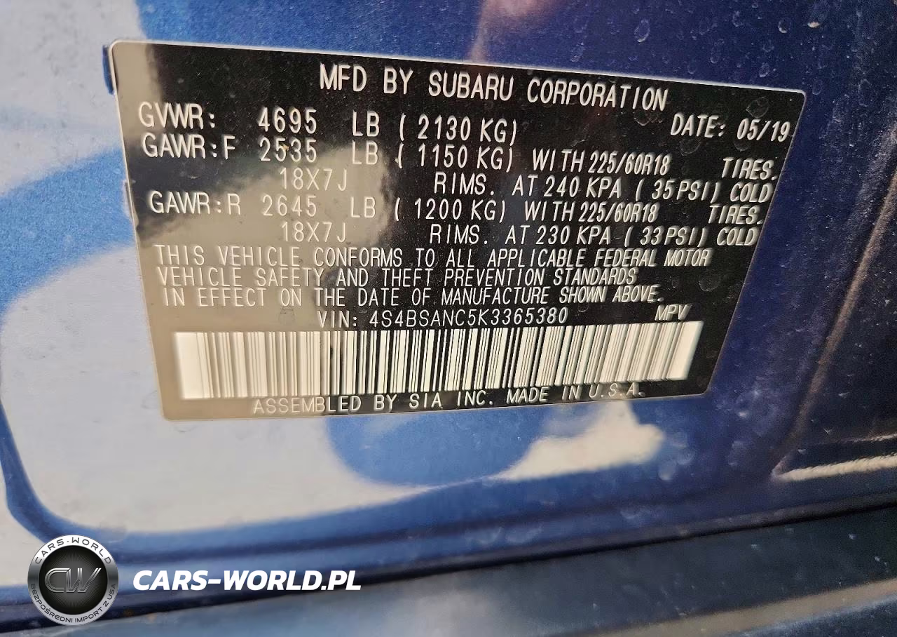 2019 Subaru Outback 2.5I Limited VIN:4S4BSANC5K3365380 - 13