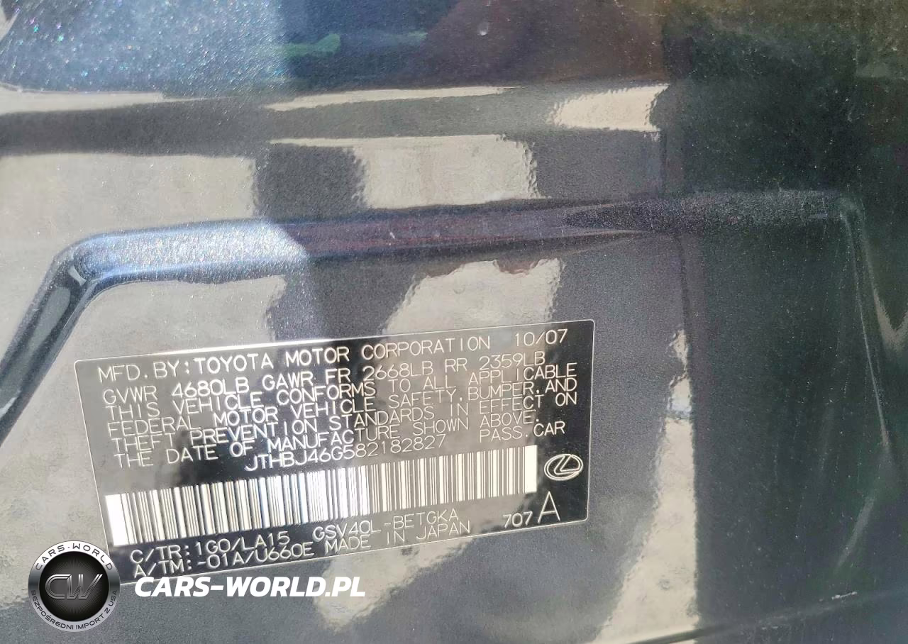 2008 Lexus Es 350 VIN:JTHBJ46G582182827 - 12