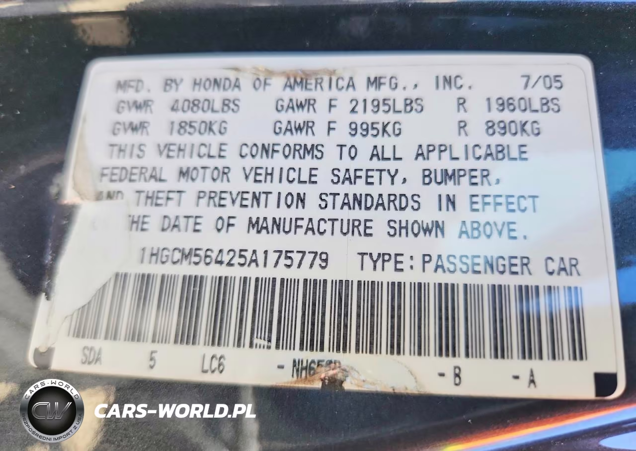2005 Honda Accord Lx VIN:1HGCM56425A175779 - 12