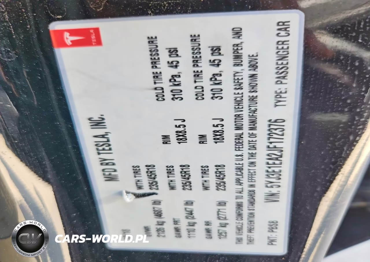 2018 TESLA MODEL 3  VIN:5YJ3E1EA2JF172376 - 12