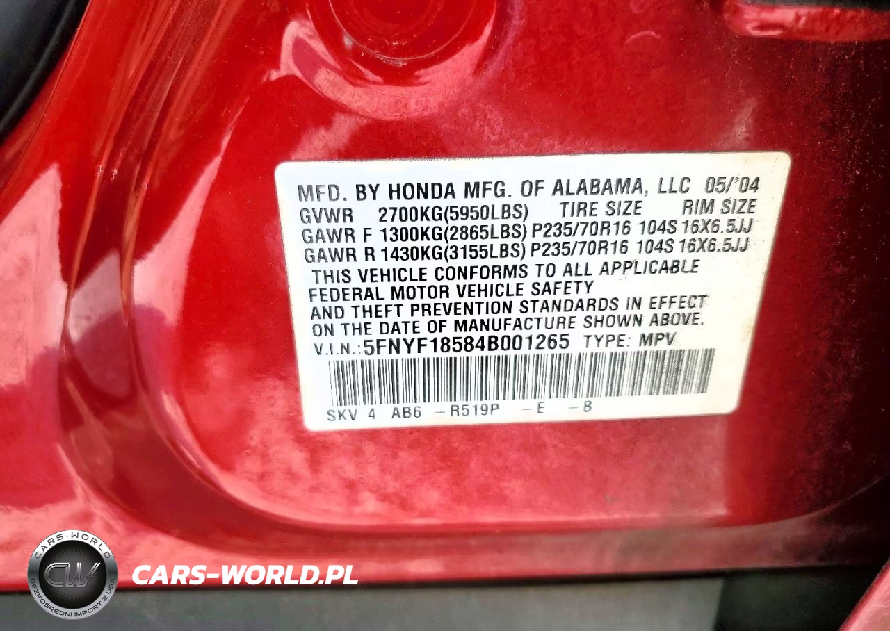 2004 Honda Pilot Exl VIN:5FNYF18584B001265 - 14